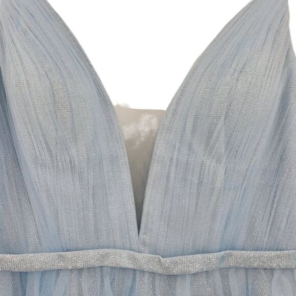 Mac Duggal Gown Elsa Princess Ice Blue Sparkle Plunging V Full Tulle A-line 10 - Picture 5 of 17